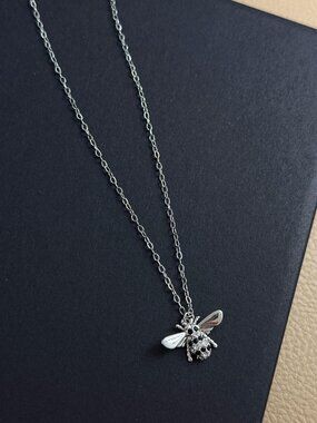 Sterling Silver Crystal Bee Necklace Nature Inspired Statement Jewelry